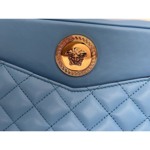 NWT $1275 Versace Quilted Lamb Leather Blue Medium Shoulder Bag 1008828 Italy - Picture 10 of 16